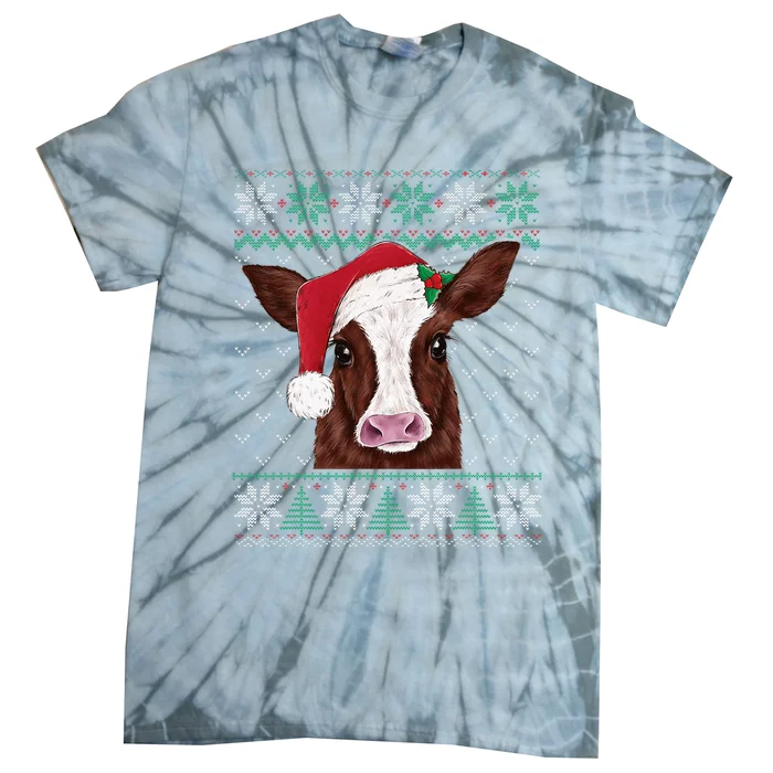 Festive Cow Pajama Set Adorable Christmas Sweater Design Tie-Dye T-Shirt