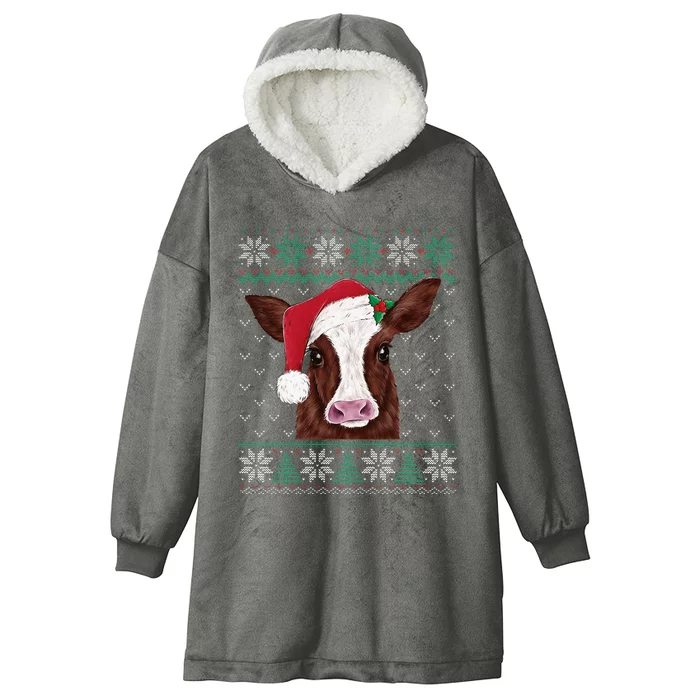 Festive Cow Pajama Set Adorable Christmas Sweater Design Hooded Wearable Blanket