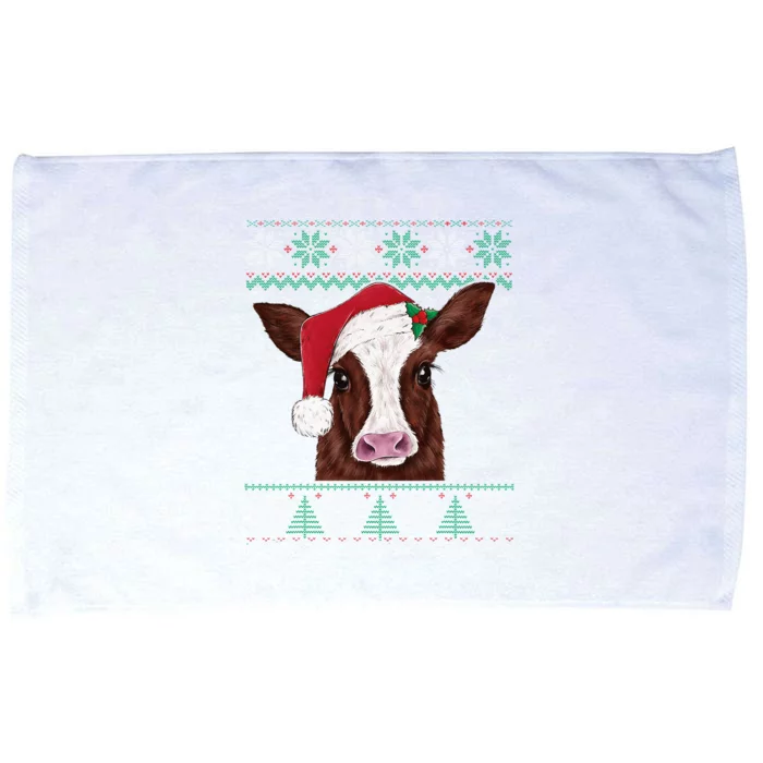 Festive Cow Pajama Set Adorable Christmas Sweater Design Microfiber Hand Towel