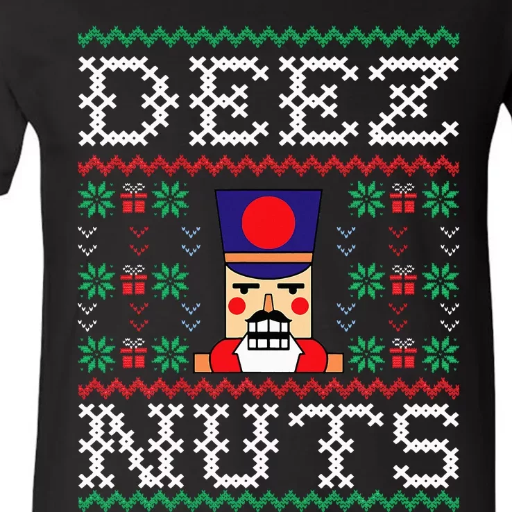 Funny Christmas Pajama Family Xmas Deez Nuts Nutcracker Nut V-Neck T-Shirt