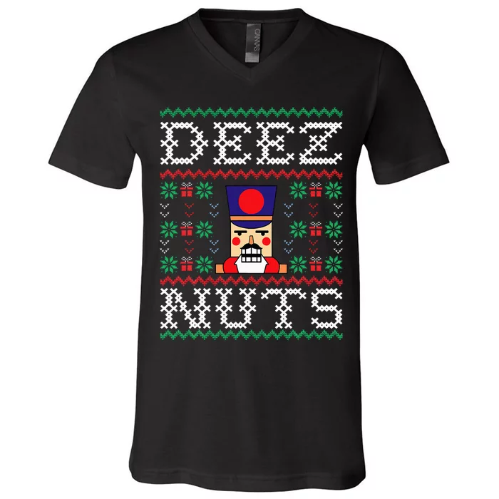 Funny Christmas Pajama Family Xmas Deez Nuts Nutcracker Nut V-Neck T-Shirt