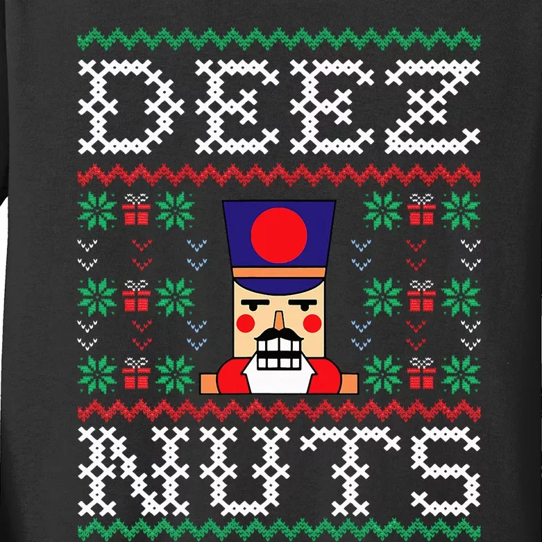 Funny Christmas Pajama Family Xmas Deez Nuts Nutcracker Nut Kids Long Sleeve Shirt