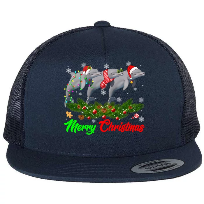 Funny Christmas Pajama Dolphin Hat Santa Xmas Lights Cute Gift Flat Bill Trucker Hat