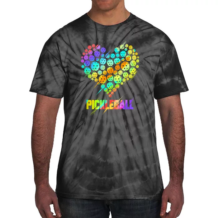 Funny Colorful Paddle Sports Player Pickleball Heart Gift Tie-Dye T-Shirt