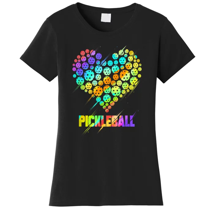 Funny Colorful Paddle Sports Player Pickleball Heart Gift Women's T-Shirt