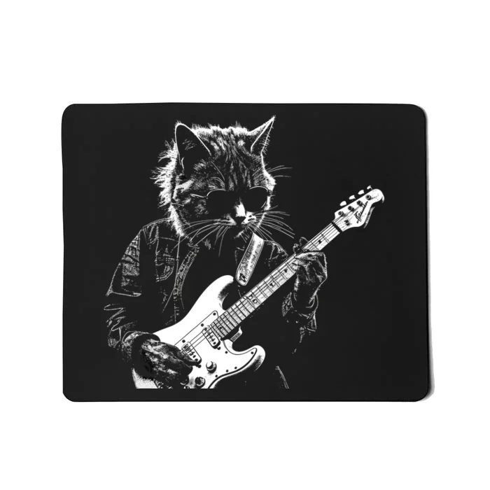 Funny Cat Playing Electric Guitar Cool Stencil Art Punk Rock Mousepad