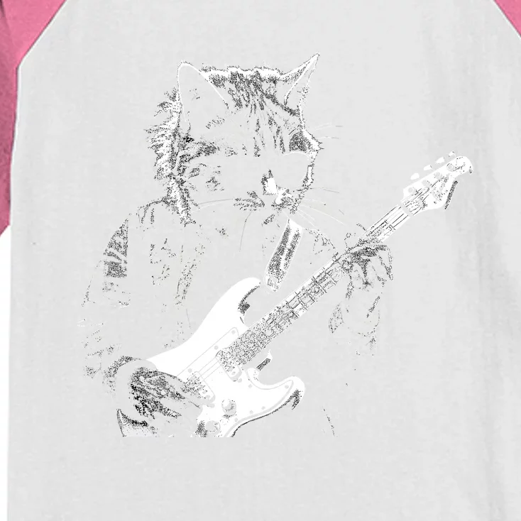 Funny Cat Playing Electric Guitar Cool Stencil Art Punk Rock Kids Colorblock Raglan Jersey