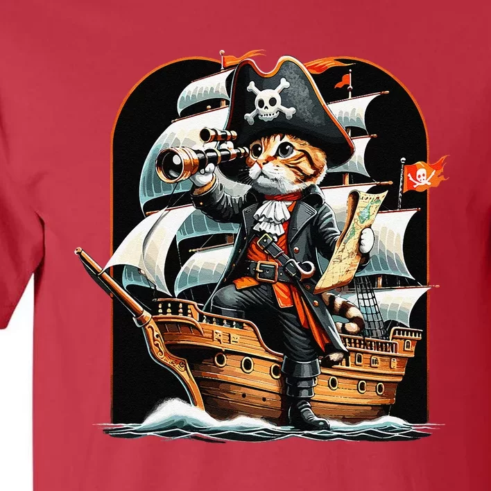 Funny Cat Pirate Cat Adventure Tall T-Shirt