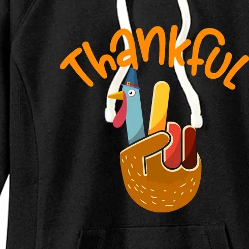 Funny Cute Peace Hand Sign Thankful Turkey Happy Thanksgiving Women's Fleece Hoodie