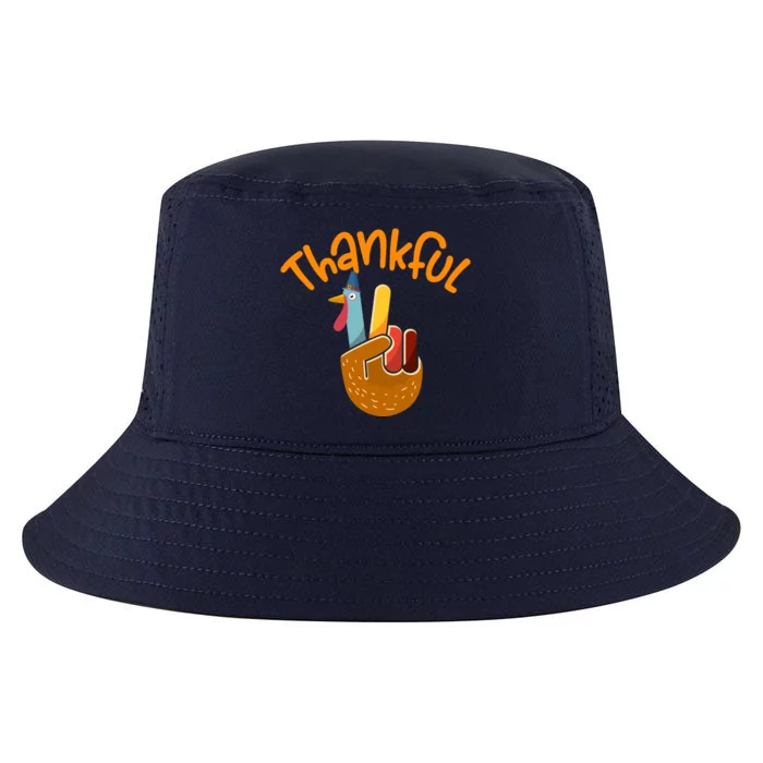 Funny Cute Peace Hand Sign Thankful Turkey Happy Thanksgiving Cool Comfort Performance Bucket Hat