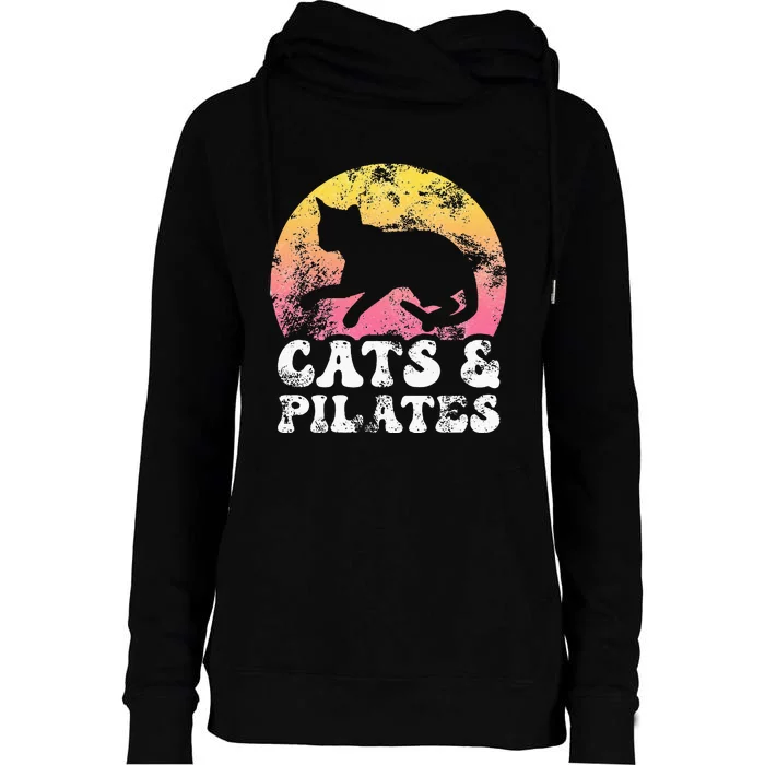 Funny Cats & Pilates Vintage Retro Hobby Womens Funnel Neck Pullover Hood