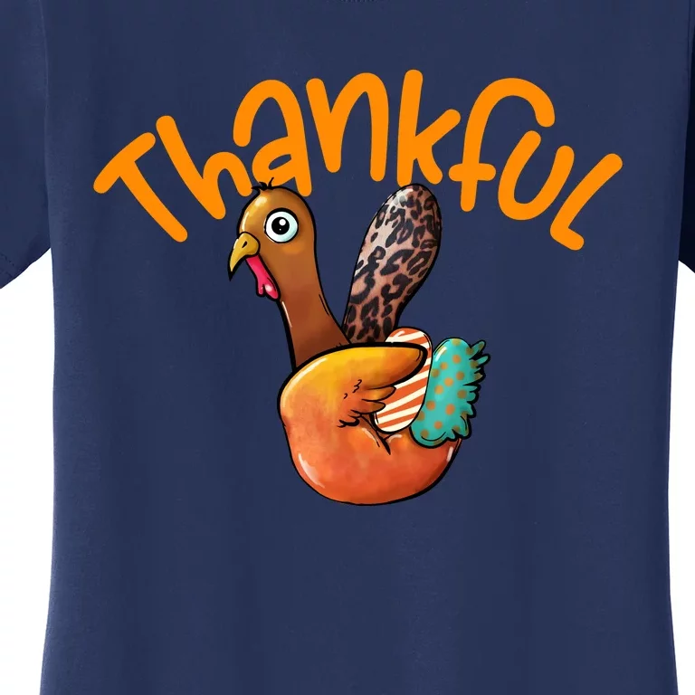 Funny Cute Peace Hand Sign Thankful Turkey Thanksgiving Grateful Blessed Fall Women's T-Shirt