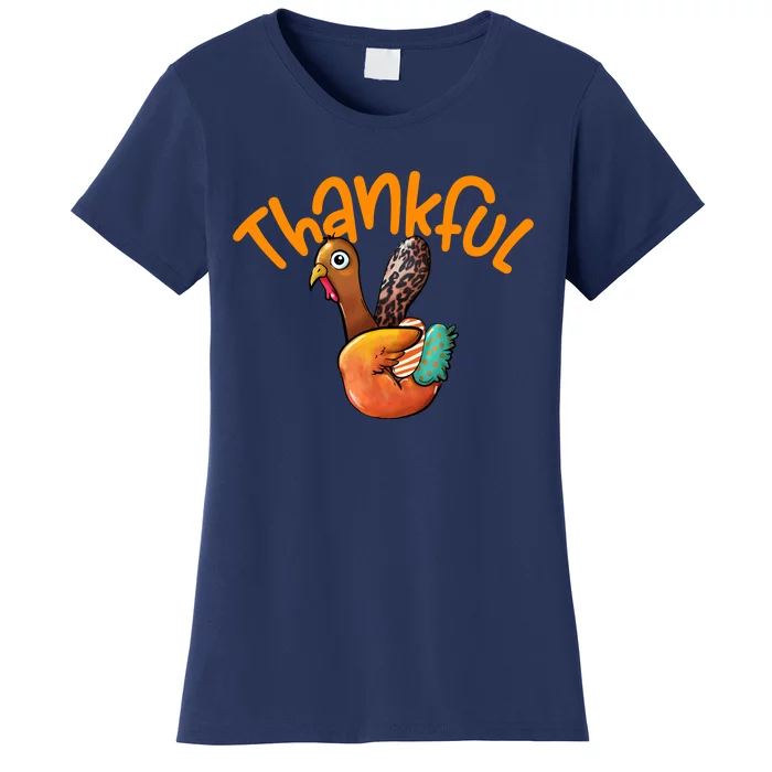 Funny Cute Peace Hand Sign Thankful Turkey Thanksgiving Grateful Blessed Fall Women's T-Shirt