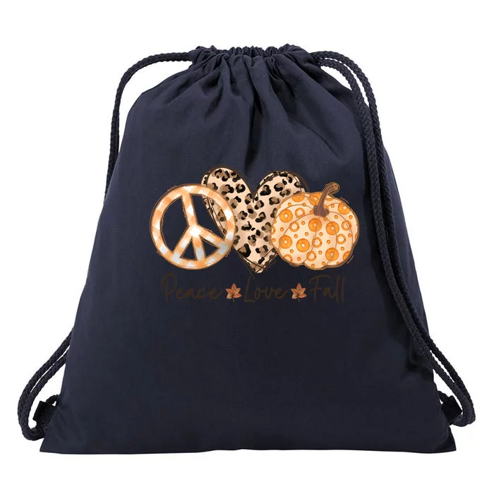 Funny Cute Peace Love Fall Autumn Lover Pumpkins Halloween Thanksgiving Drawstring Bag