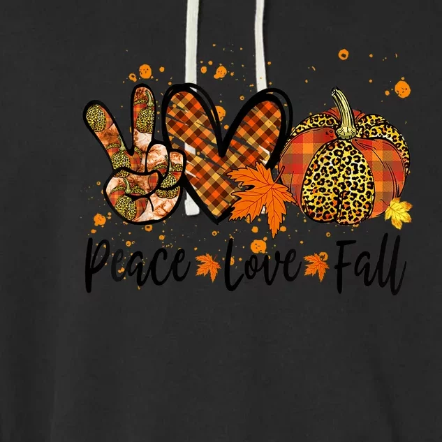 Funny Cute Peace Love Fall Pumpkin Autumn Happy Fall Thanksgiving Garment-Dyed Fleece Hoodie