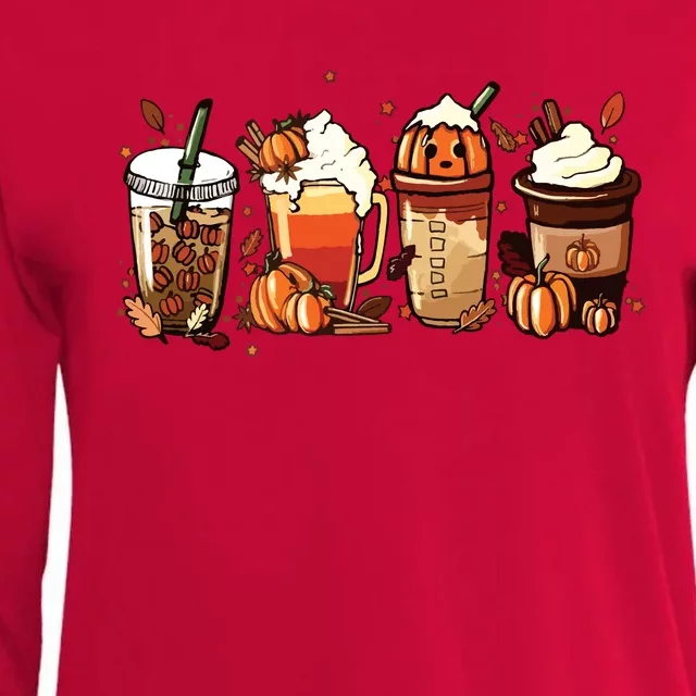 Fall Coffee Pumpkin Coffee Latte Halloween Womens Cotton Relaxed Long Sleeve T-Shirt