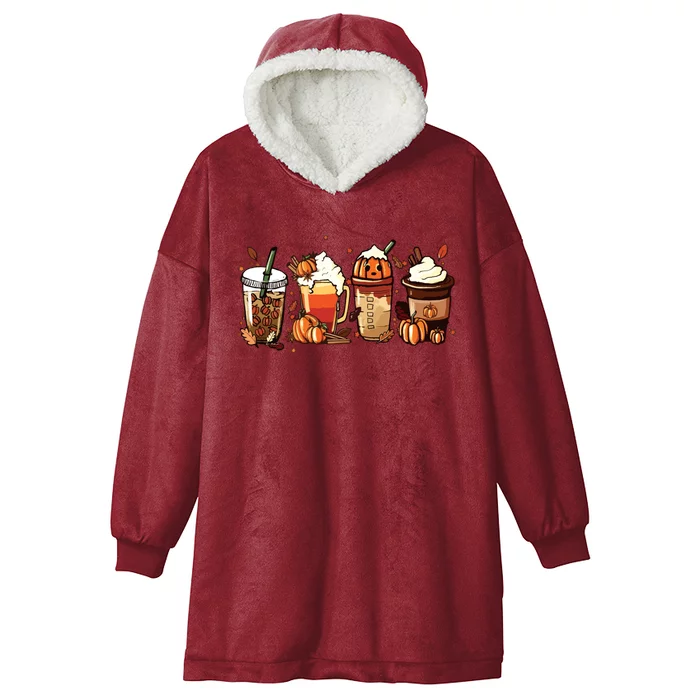 Fall Coffee Pumpkin Coffee Latte Halloween Hooded Wearable Blanket