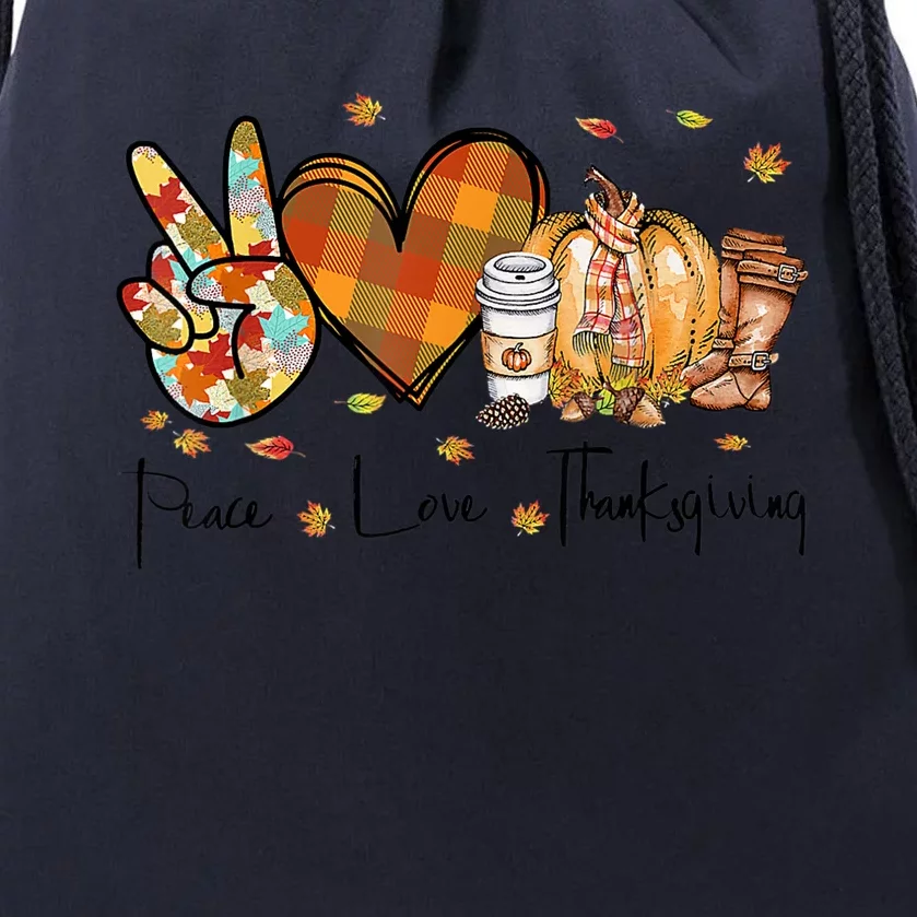 Funny Cute Peace Love Thanksgiving Autumn Season Pumpkin Coffee Lover Drawstring Bag