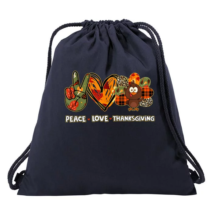 Funny Cute Peace Love Thanksgiving Gobble Turkey Thanksgiving T Drawstring Bag