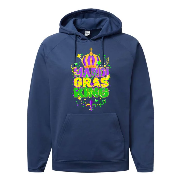 Funny Carnival Party Confetti Outfit Mardi Gras King Crown Performance Fleece Hoodie