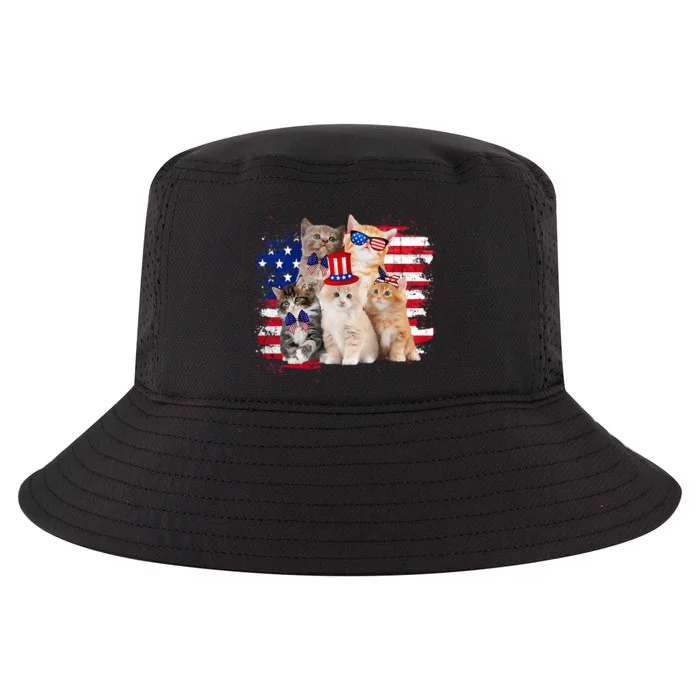 Funny Cat Patriotic USA Cat Lovers Cat Moms 4th July Cool Comfort Performance Bucket Hat