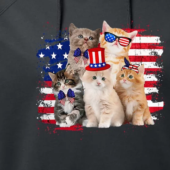 Funny Cat Patriotic USA Cat Lovers Cat Moms 4th July Performance Fleece Hoodie