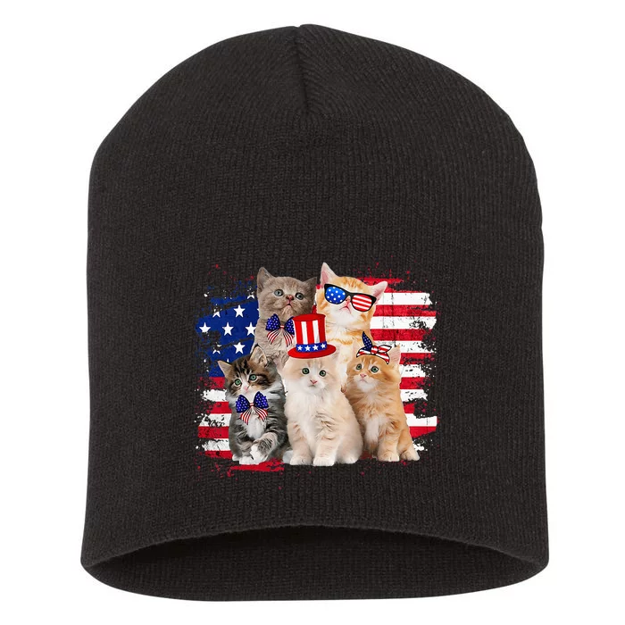 Funny Cat Patriotic USA Cat Lovers Cat Moms 4th July Short Acrylic Beanie