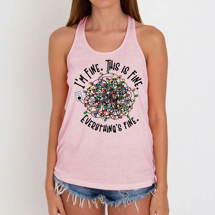 Funny Christmas Problem With Tangled Lights Women's Knotted Racerback Tank