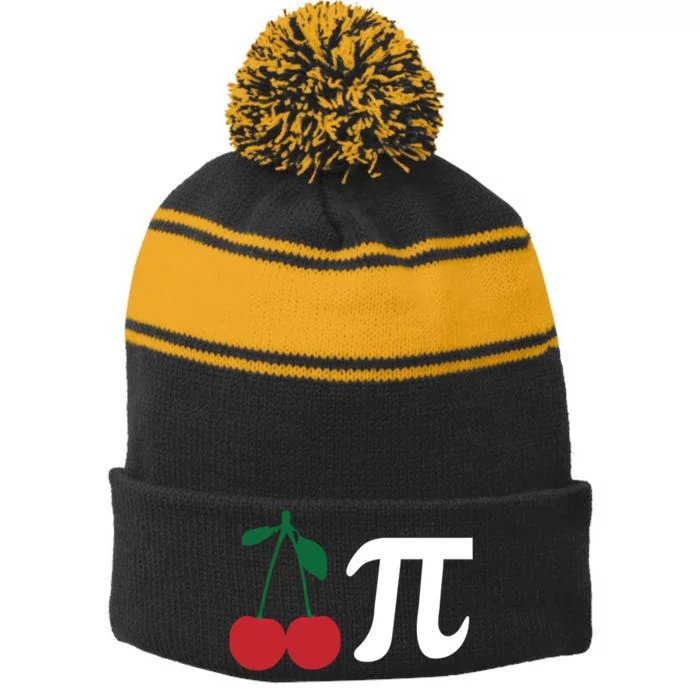 Funny Cherry Pi Day March 14 Math Lover Science Teacher Cute Gift Stripe Pom Pom Beanie