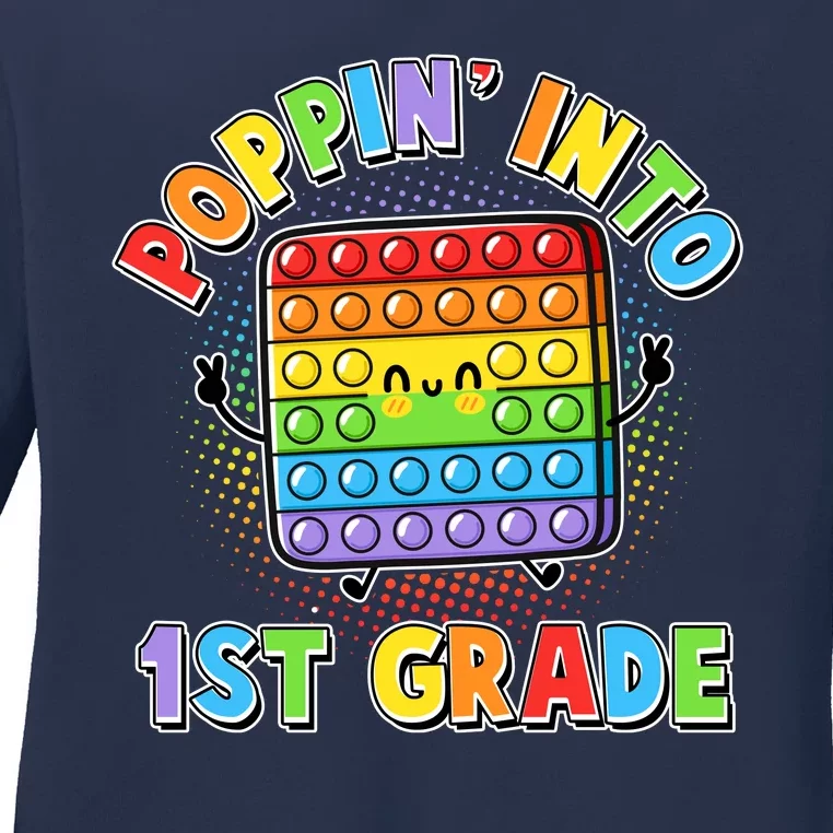 Funny Cute Poppin' Into 1st Grade Fidget Toy Ladies Long Sleeve Shirt