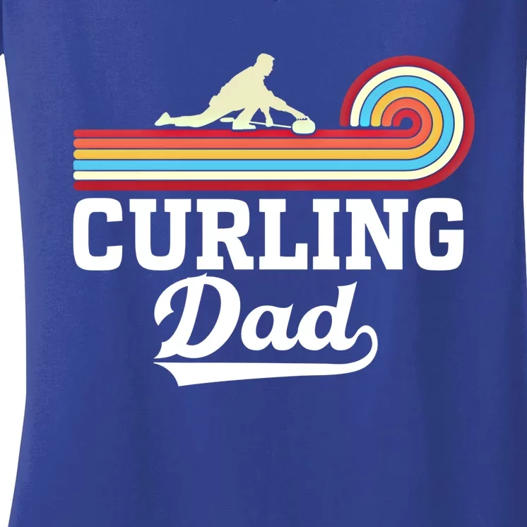 Funny Curling Player FatherS Day Curling Dad Retro Curling Great Gift Women's V-Neck T-Shirt