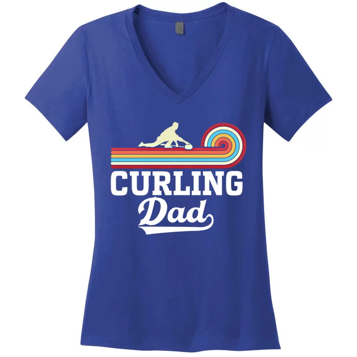 Funny Curling Player FatherS Day Curling Dad Retro Curling Great Gift Women's V-Neck T-Shirt