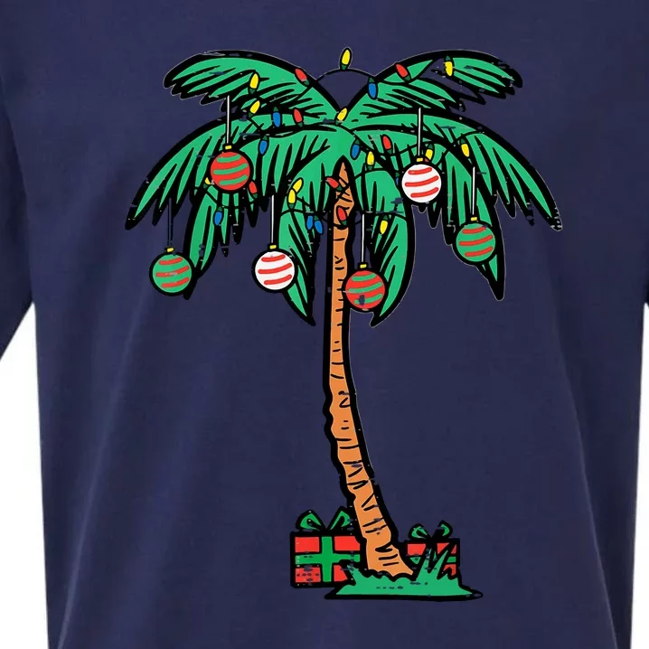 Funny Christmas Palm Xmas Tree Tropical Beach Hawaii Gift Sueded Cloud Jersey T-Shirt