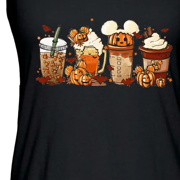 Fall Coffee Pumpkin Spice Latte Iced Warm Cozy Autumn Orange Ladies Essential Flowy Tank