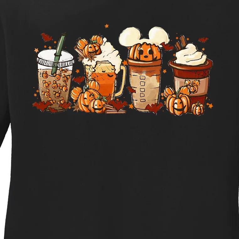 Fall Coffee Pumpkin Spice Latte Iced Warm Cozy Autumn Orange Ladies Long Sleeve Shirt