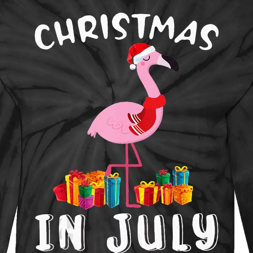 Funny Cute Pink Flamingo in Santa Hat Christmas In July Tie-Dye Long Sleeve Shirt