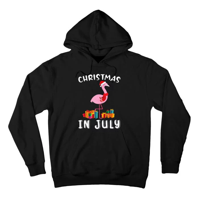 Funny Cute Pink Flamingo in Santa Hat Christmas In July Tall Hoodie