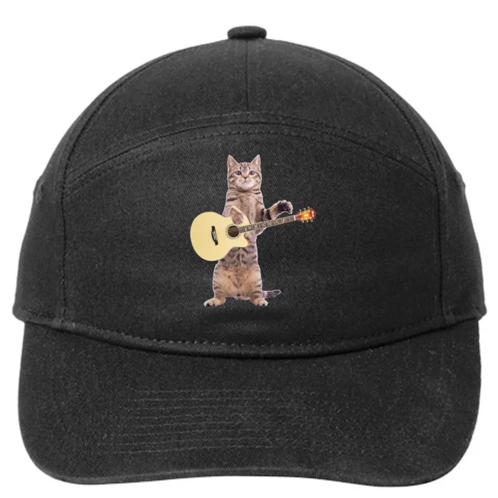 Funny Cat Playing Acoustic Guitar 7-Panel Snapback Hat