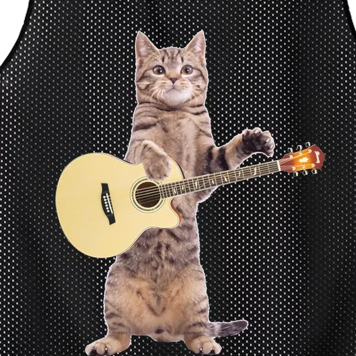 Funny Cat Playing Acoustic Guitar Mesh Reversible Basketball Jersey Tank