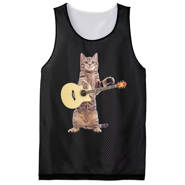 Funny Cat Playing Acoustic Guitar Mesh Reversible Basketball Jersey Tank