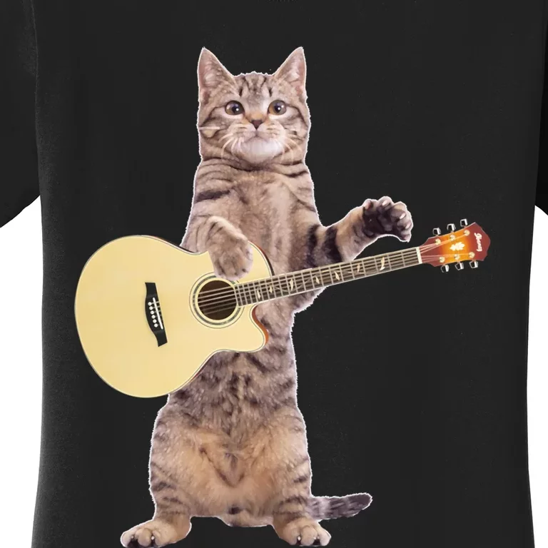 Funny Cat Playing Acoustic Guitar Women's T-Shirt