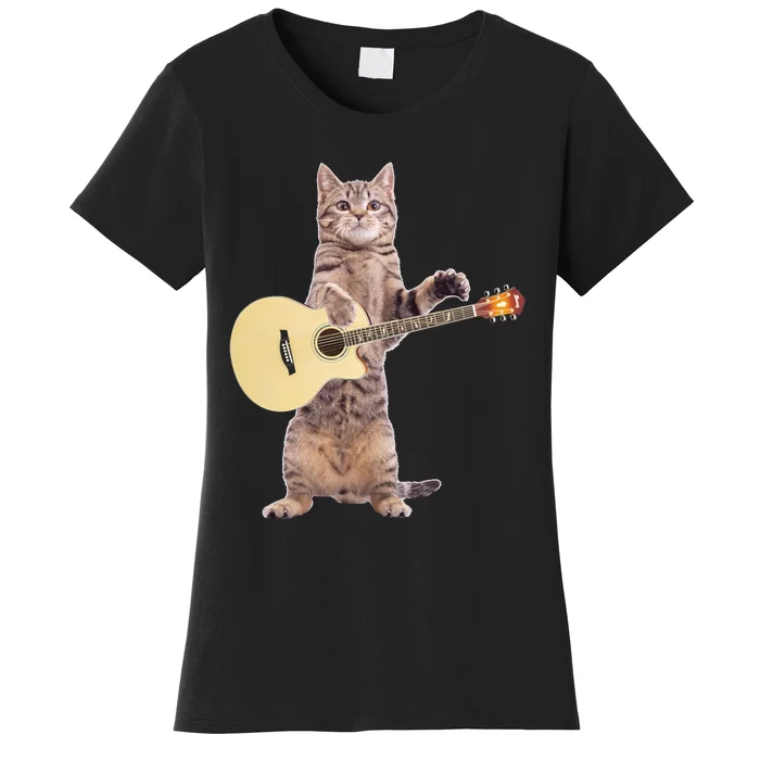 Funny Cat Playing Acoustic Guitar Women's T-Shirt