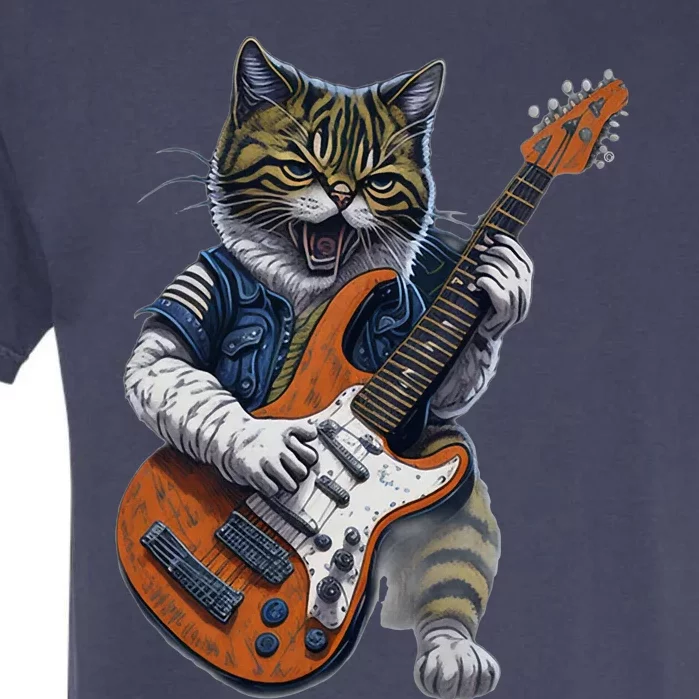 Funny Cat Playing Guitar Cat Lover Graphic Cats Kitten Lover Garment-Dyed Heavyweight T-Shirt