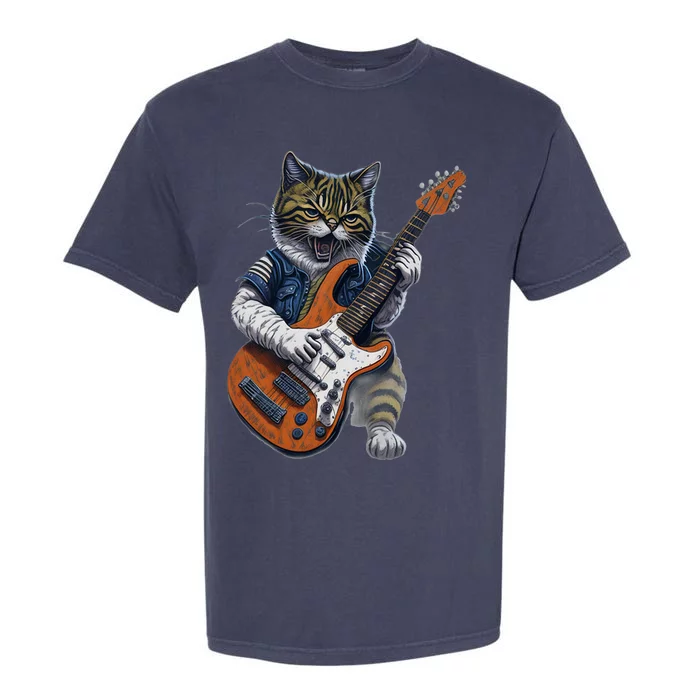 Funny Cat Playing Guitar Cat Lover Graphic Cats Kitten Lover Garment-Dyed Heavyweight T-Shirt