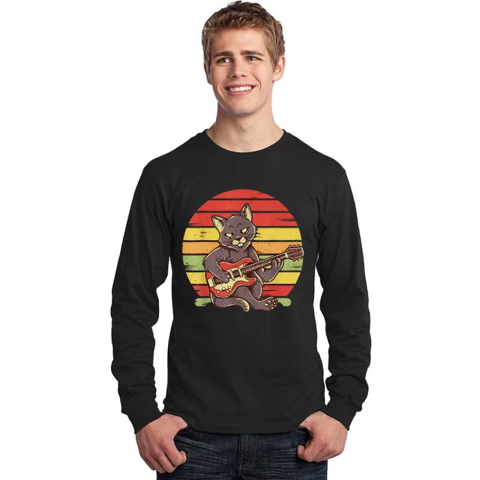 Funny Cat Playing Guitar Electric Guitarist Cat Rock Tall Long Sleeve T-Shirt