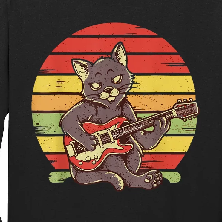 Funny Cat Playing Guitar Electric Guitarist Cat Rock Tall Long Sleeve T-Shirt