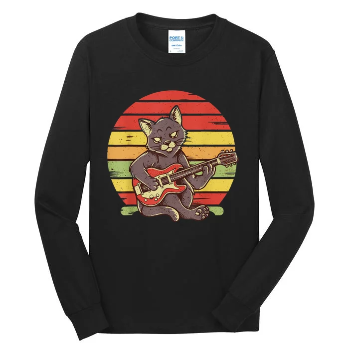 Funny Cat Playing Guitar Electric Guitarist Cat Rock Tall Long Sleeve T-Shirt