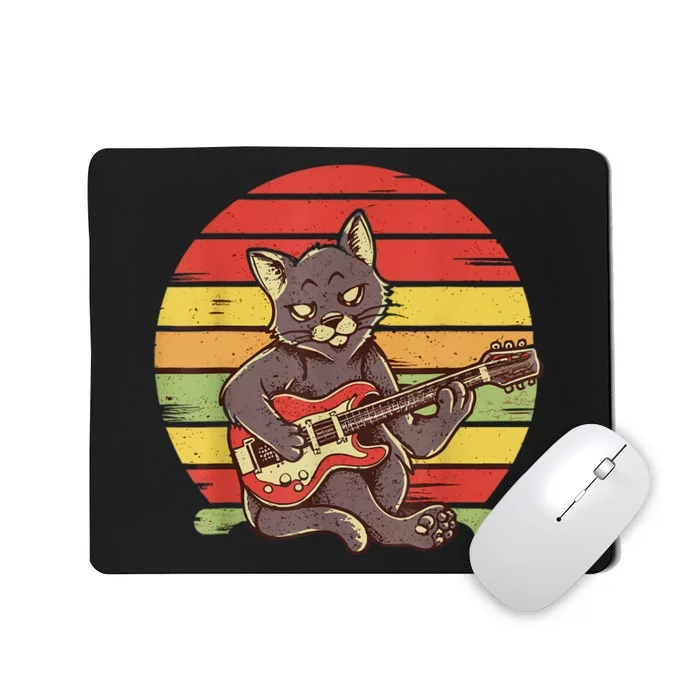 Funny Cat Playing Guitar Electric Guitarist Cat Rock Mousepad