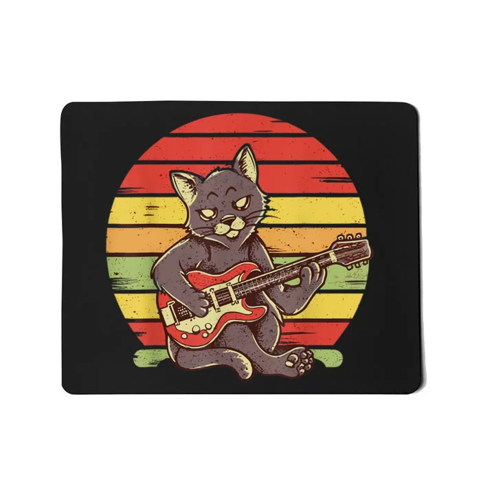 Funny Cat Playing Guitar Electric Guitarist Cat Rock Mousepad