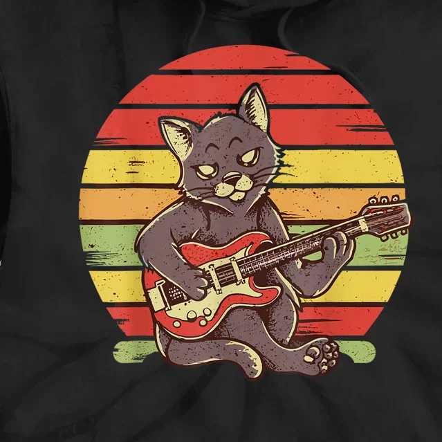 Funny Cat Playing Guitar Electric Guitarist Cat Rock Tie Dye Hoodie